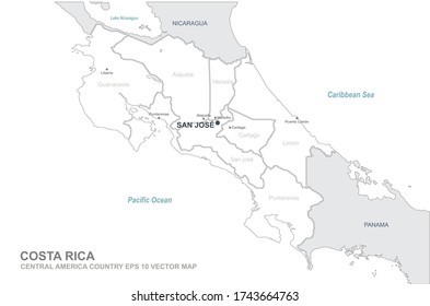 costa rica map. vector map of costa rica in central amercia country.