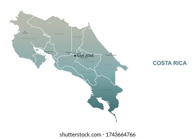 costa rica map. vector map of costa rica in central amercia country.