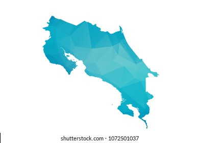 Costa Rica map vector illustration in polygonal style,Low poly design on white background