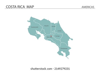 Costa Rica map vector illustration on white background. Map have all province and mark the capital city of Costa Rica. 