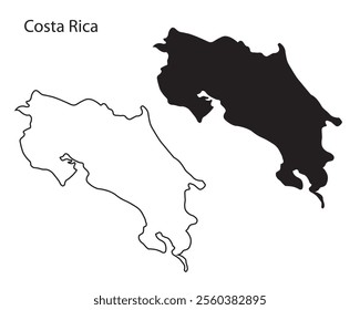 Costa Rica map vector illustration, Costa Rica map silhouette, Costa Rica country, Black and white Costa Rica map 