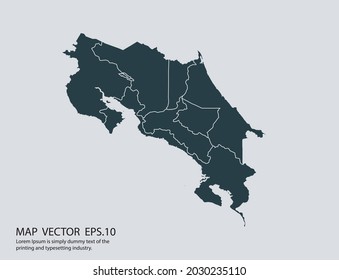 Costa Rica Karte, Vektorgrafik einzeln auf grauem Hintergrund