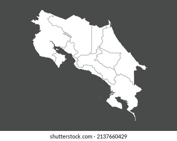 Costa Rica map vector, white color, Isolated on gray background