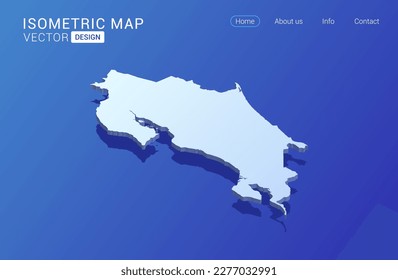 Costa Rica map white on blue background with isolated 3D isometric concept vector illustration.