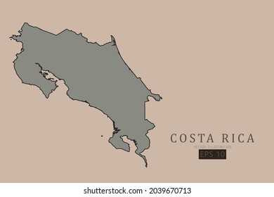 Costa Rica Map - World Map International vector template with old classic style and gray color on map isolated on brown background - Vector illustration eps 10 