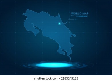 Costa Rica Map - World Map International vector template with Hologram in perspective style and HUD, GUI, UI interface isolated on blue background for design - Vector illustration eps 10