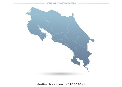 Costa Rica Map - World Map International vector template with High detailed including grey and blue gradient color and white outline color isolated on white background - Vector illustration eps 10