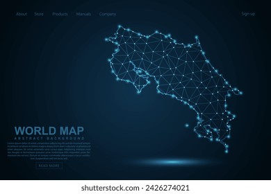 Costa Rica Map - World Map mash line and point scales on blue technology background. Wire Frame 3D mesh polygonal network line, design sphere, dot and structure - Vector illustration eps 10