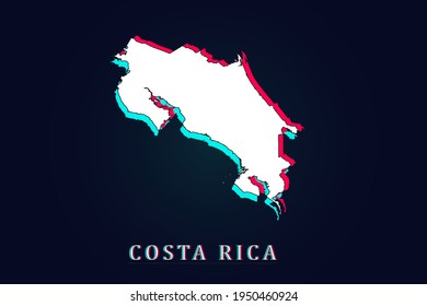 Costa Rica Map - World map vector template with Unique Design Abstract Digital Glitch and 3d  including blue, red and white color isolated on dark background - Vector illustration eps 10