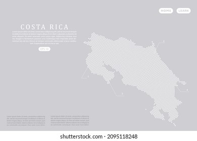Costa Rica Map - World map vector template with White dots, grid, grunge, halftone style isolated on grey background for education, infographic, design, website - Vector illustration eps 10