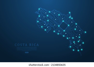 Costa Rica Map - World map vector template with Abstract futuristic circuit board Illustration or High-tech technology mash line and point scales on dark background - Vector illustration ep 10