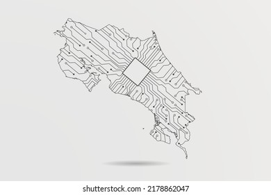 Costa Rica Map - World map vector template with Abstract futuristic circuit board Illustration or High-tech technology mash line and point scales on white background - Vector illustration ep 10