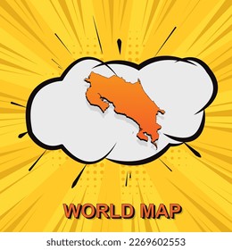 Costa Rica Map - World map vector template with isometric and comic art style including shadow, black and orange color on yellow background for design, infographic - Vector illustration eps 10