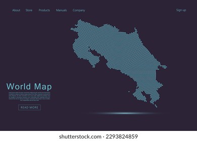 Costa Rica Map - World map vector template with blue dots, grid, grunge, halftone style isolated on dark purple background for website, infographic, technology design - Vector illustration eps 10