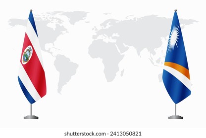 Costa Rica and Marshall Islands flags for official meeting against background of world map.