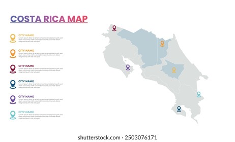 Plantilla Infográfica de Mapa Moderno de Costa Rica, Mapa Infográfico Detallado de la Ciudad Populares de Costa Rica