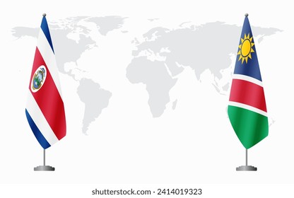Costa Rica and Namibia flags for official meeting against background of world map.