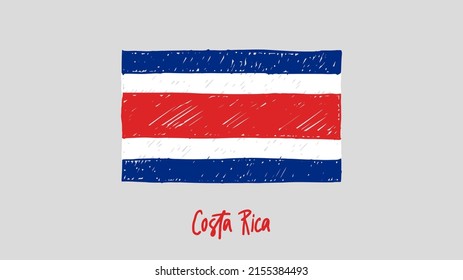 Costa Rica National Country Flag Marker or Pencil Sketch Illustration Vector