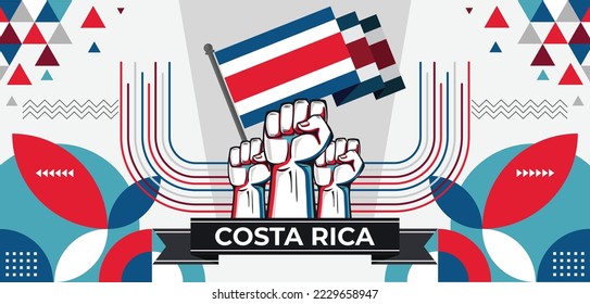 Costa Rica national day banner with flag colors theme background and geometric abstract retro modern blue red white design. Costa Rican people. Sports Games Supporters Vector Illustration.