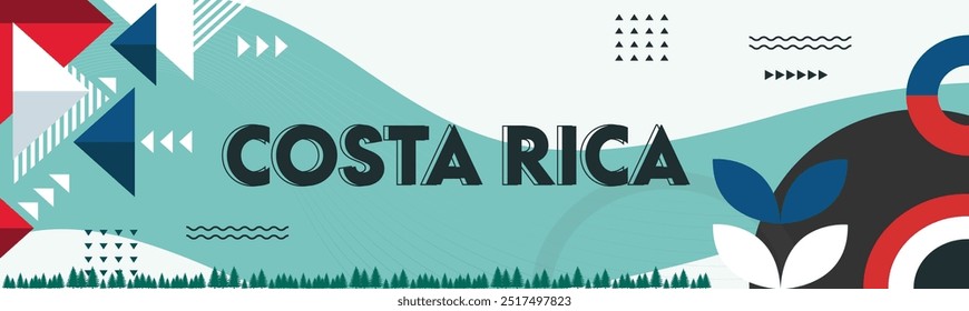 Costa Rica National day banner with abstract shapes. Costa Rican flag and map. Vector Illustration