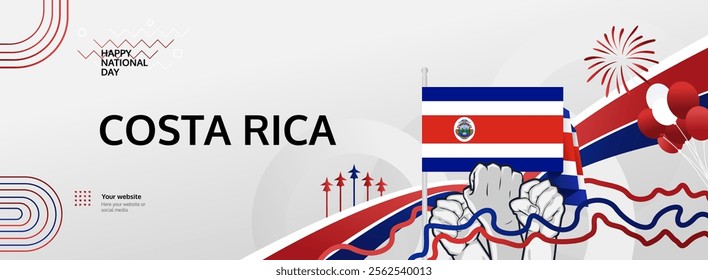 Costa Rica National Day festivities banner. Trendy templates for holiday celebration, greeting card, promo, ads, or national event. September 15th Happy Costa Rica Independence Day