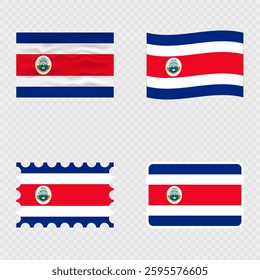 Costa Rica national flag in four different styles.