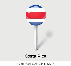 Costa Rica national flag map marker pin icon illustration