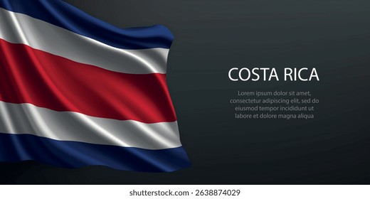 Costa Rica national flag with ripples and shadows on a gradient black backdrop