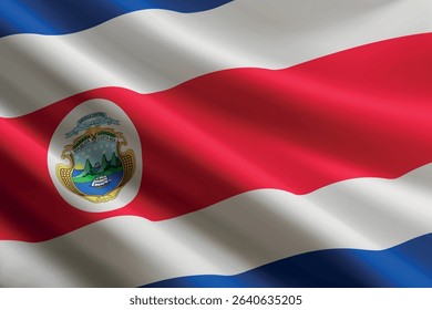 Costa Rica national flag waving in the wind, realistic detailed silk texture
