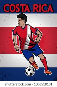 Costa Rica National Football Team with Flag Background