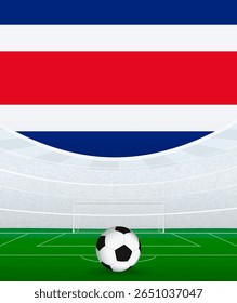 Tema Nacional de Futebol da Costa Rica, Estádio e Bola de Futebol. Conceito de Partida de Futebol na Costa Rica. Ideal para uso em promoções de eventos esportivos, projetos temáticos de futebol e anúncios de torneios.