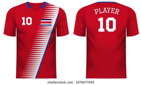 Costa Rica national soccer team shirt in generic country colors for fan apparel.