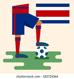 Costa Rica, national soccer uniform and flag, flat design