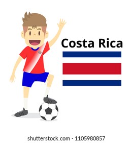 Costa Rica national team cartoon,football World,country flags. 2018 soccer world,isolated on white background. illustration vector