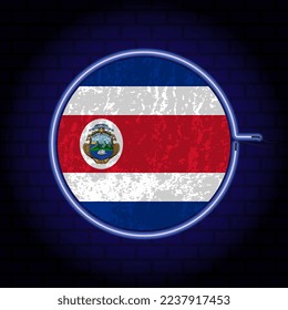 Costa Rica neon grunge flag on wall backgrond. Vector illustration.