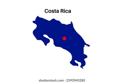 Costa Rica outline contour poster. Central America country border silhouette map flat vector. Blue icon illustration on white background