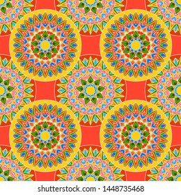 Costa Rica pattern vector seamless. Decorated coffee carreta wheel background with traditional ornament. Tribal indian mandala print. Boho sun circle design.