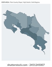 Costa Rica plain country map. High Details. Solid Regions style. Shape of Costa Rica. Vector illustration.