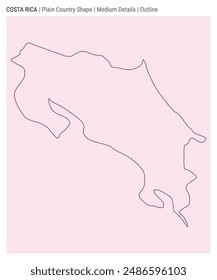 Costa Rica plain country map. Medium details. Outline style. Shape of Costa Rica. Vector illustration.