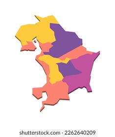 Costa Rica political map of administrative divisions - provinces. Isometric 3D blank vector map in four colors scheme.