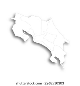 Costa Rica political map of administrative divisions - provinces. Flat white blank map with thin black outline and dropped shadow.