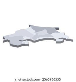 Costa Rica political map of administrative divisions - provinces. 3D isometric blank vector map in shades of grey.