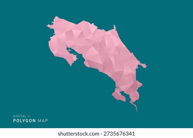 Costa Rica polygon map vector illustration in low poly geometric style, soft pastel colors with pink and teal green tones, clean silhouette on solid background, ideal for infographic.