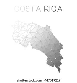 Costa Rica polygonal vector map. Molecular structure country map design. Network connections polygonal Costa Rica map in geometric style for your infographics.