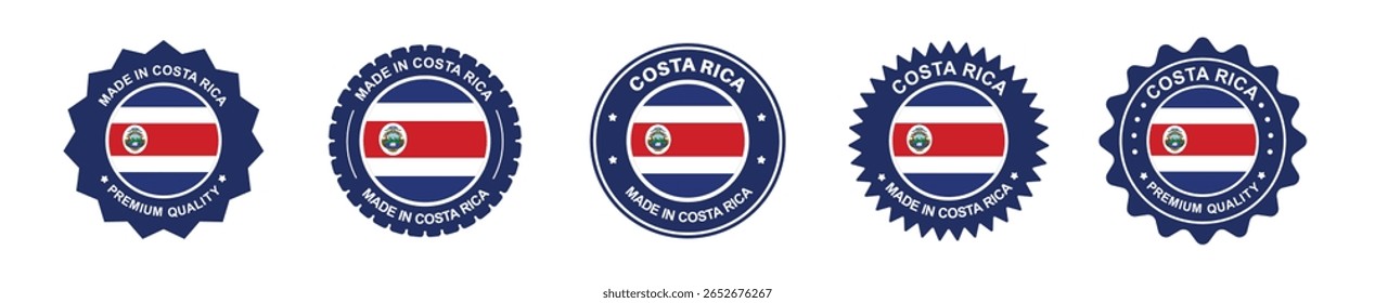 costa rica product labels set. costa rica flag, premium made in costa rica. Labels, seals, stamps, flags, icons.