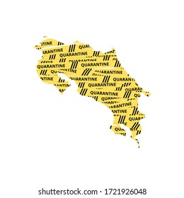 Costa Rica Quarantine Yellow Tape country of America, American map illustration, vector isolated on white background