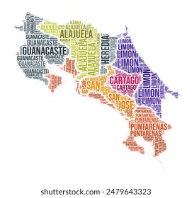 Costa Rica region word cloud. Country shape design. Costa Rica colored illustration. Region names collage cloud. Vector illustration.