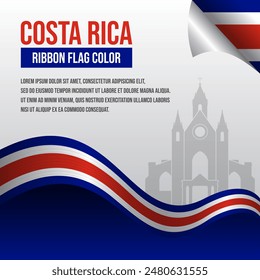 Costa Rica ribbon flag with San Rafael Heredia silhouette and decoration