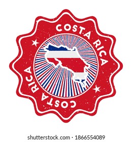 Costa Rica round grunge stamp with country map and country flag. Vintage badge with circular text and stars, vector illustration.