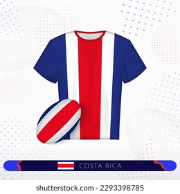 Costa Rica rugby jersey with rugby ball of Costa Rica on abstract sport background. Jersey design.